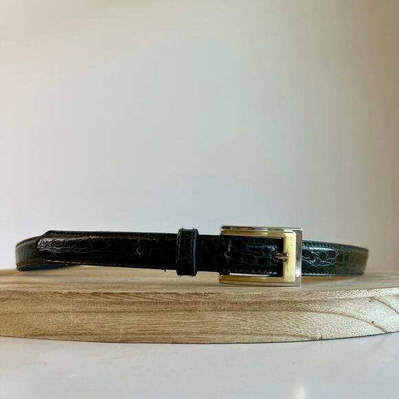 Vintage 90s Green Vegan Leather Snake Skin Buckle Belt Size Medium/Large - Picture 10 of 11